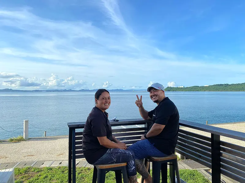 Carla and Renato by the sea in Okinawa